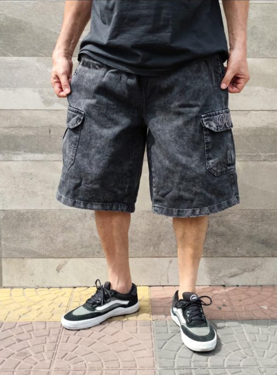 Bermudão Jorts Jeans Cargo - Black