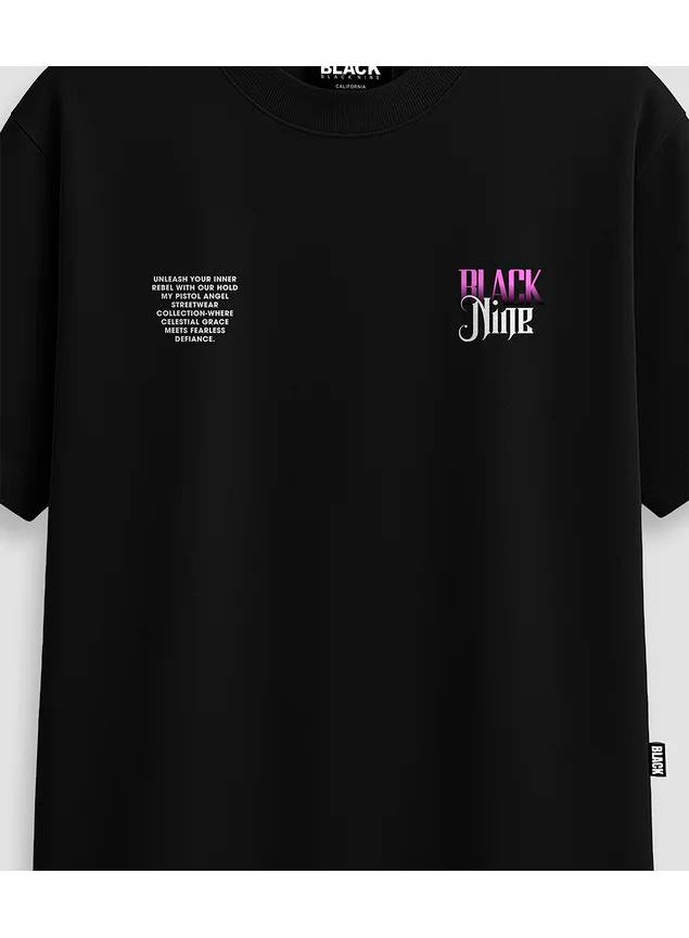 black nine Camiseta Oversized Streetwear Angel Pistol - Preta