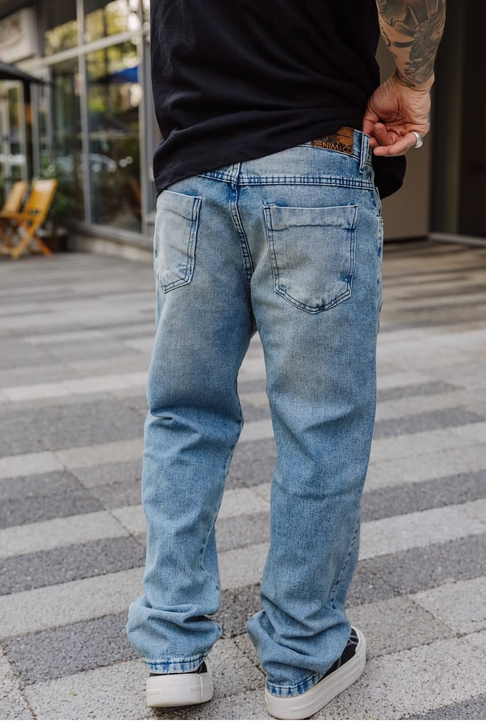Calça Jeans Baggy Vintage Cruz Bordada - Preta