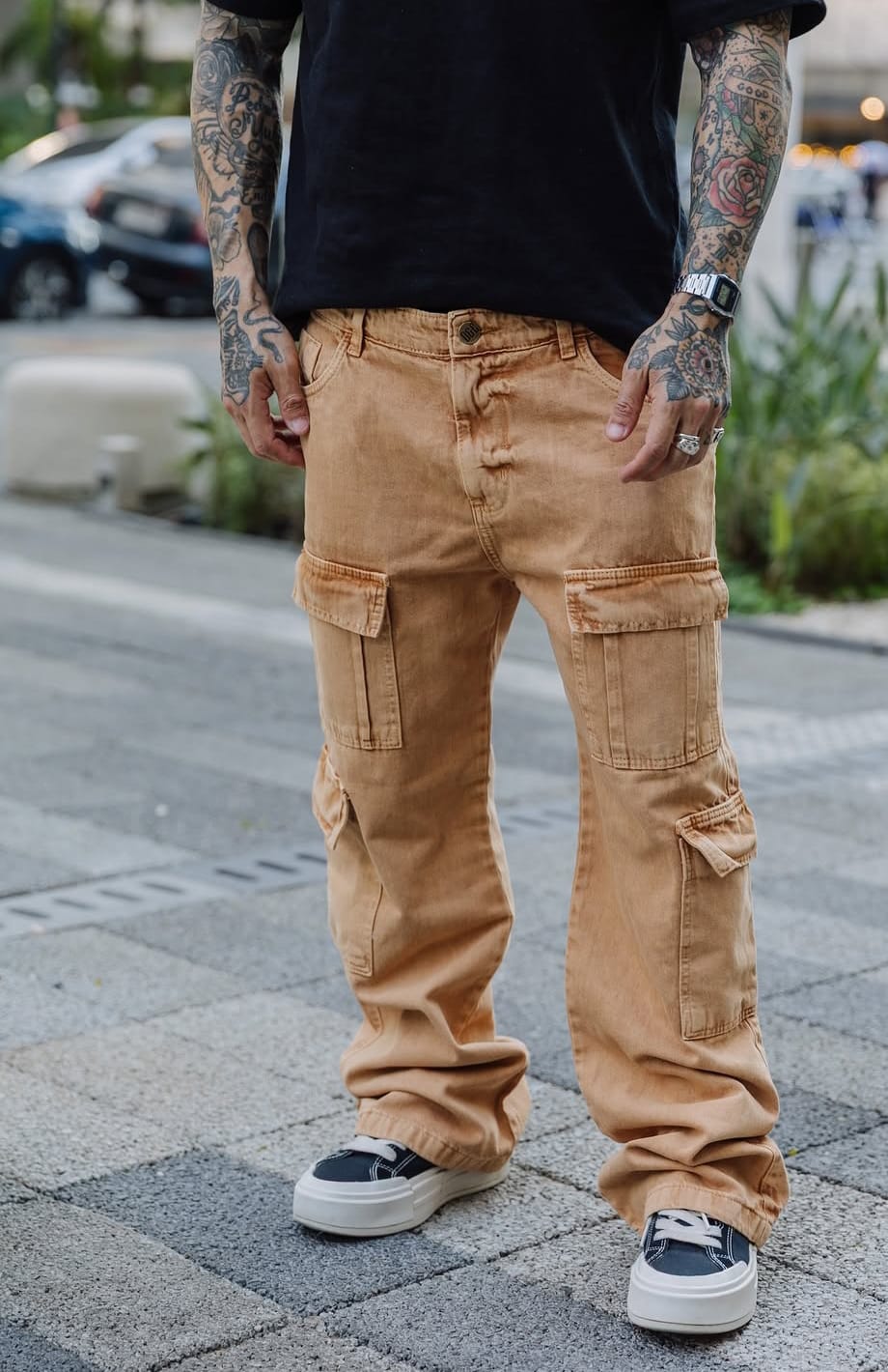 Calça Cargo Utility Jeans Premium - Cor Terra