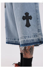 Bermuda Jorts Jeans Baggy Cruz Bordada