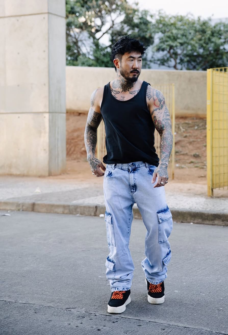 Calça Cargo Baggy Jeans - Azul Claro