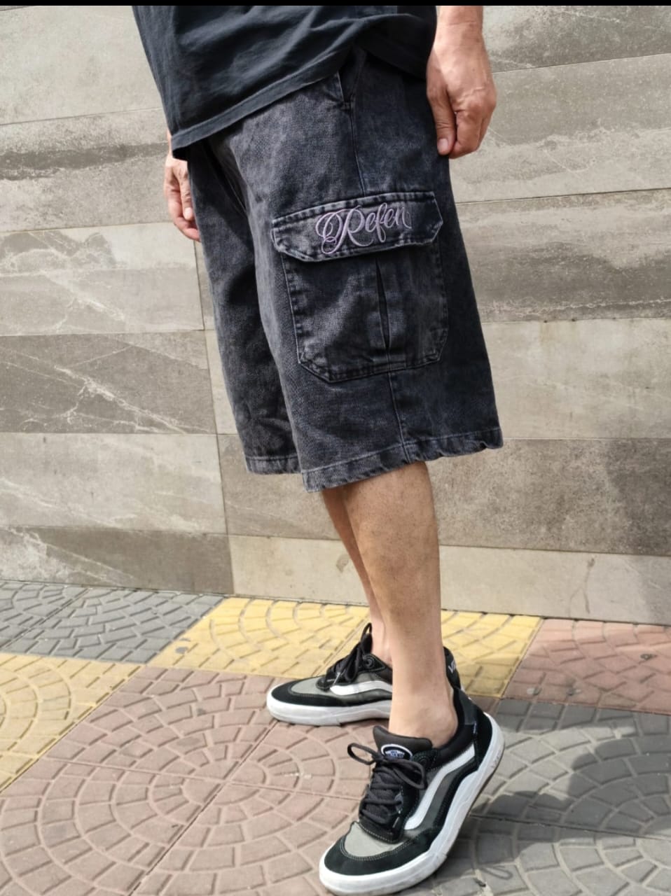 Bermudão Jorts Jeans Cargo - Black