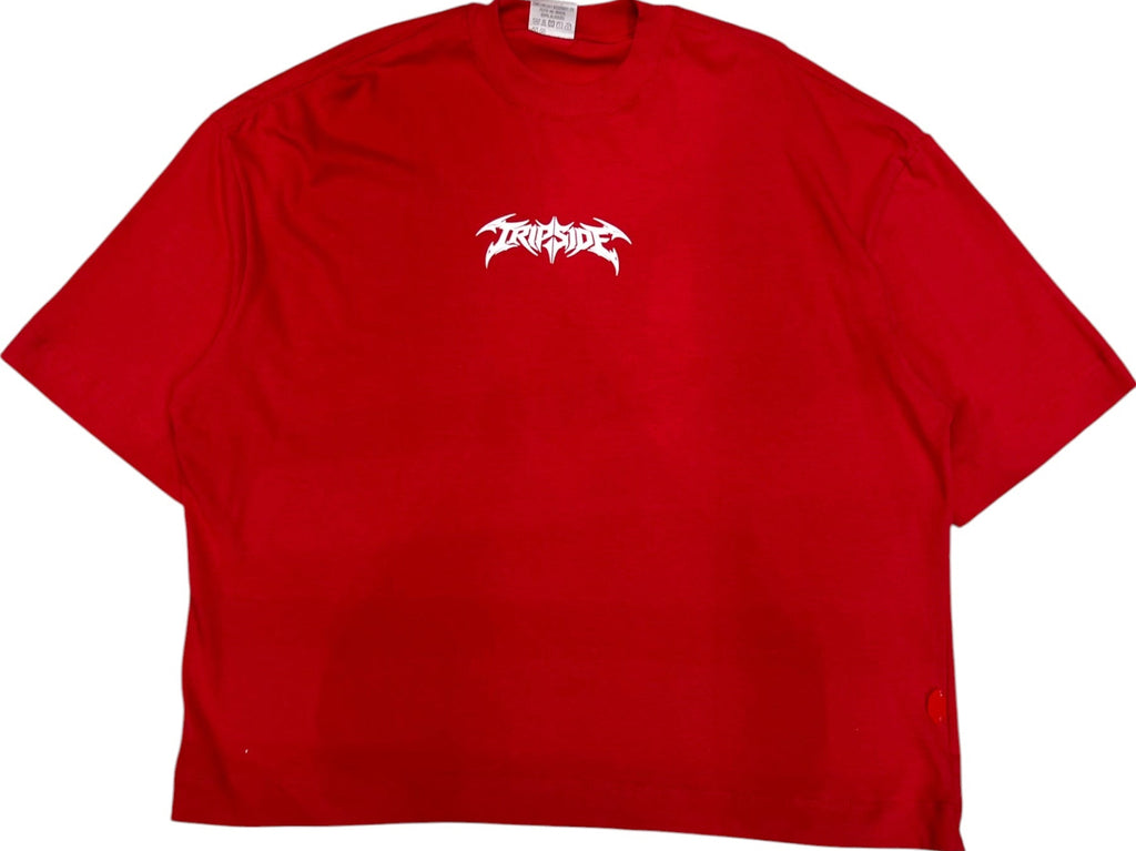 Camiseta Over Box Trip Side "Cruz Na Corrente - vermelha