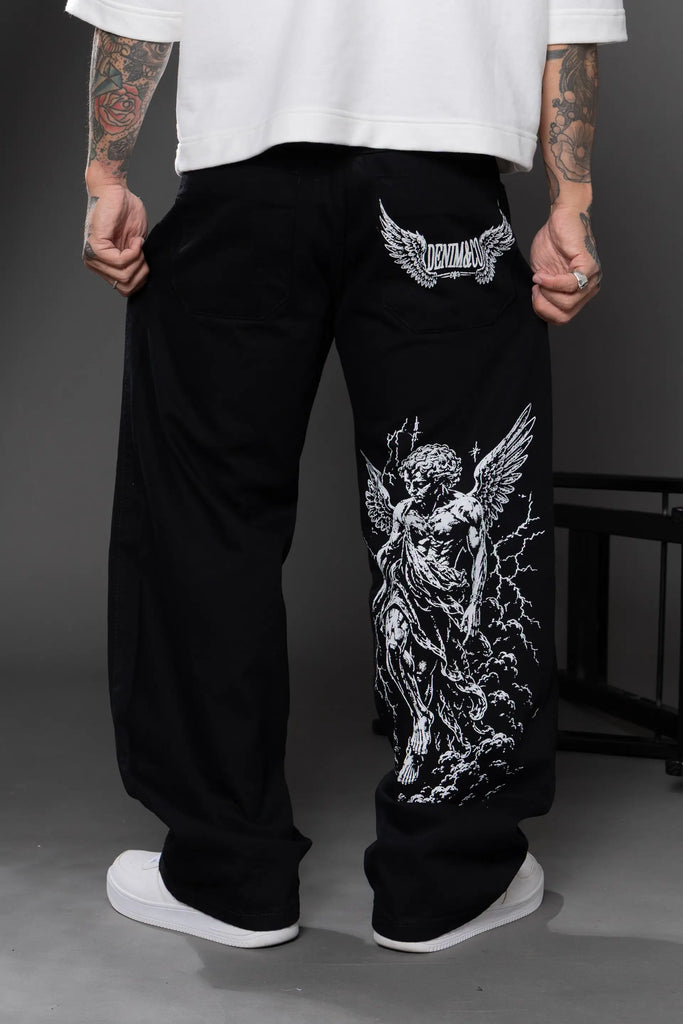 Calça Baggy Preta com Silk Anjo