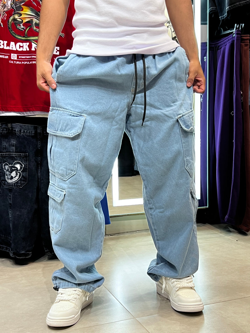 Calça Cargo Baggy Refen- Sky Blue