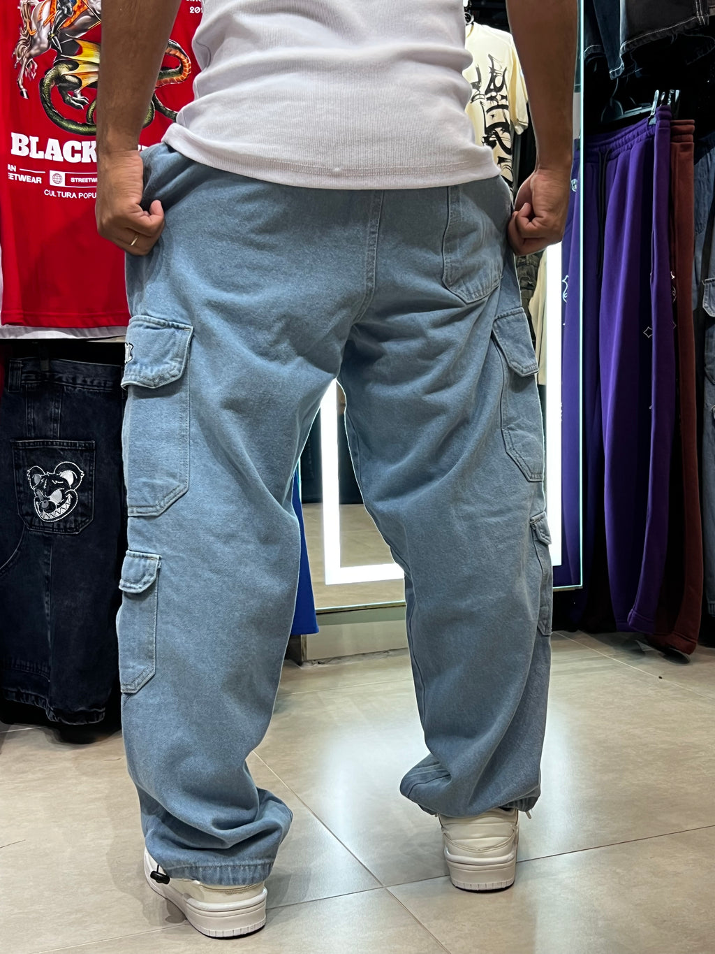 Calça Cargo Baggy Refen- Sky Blue