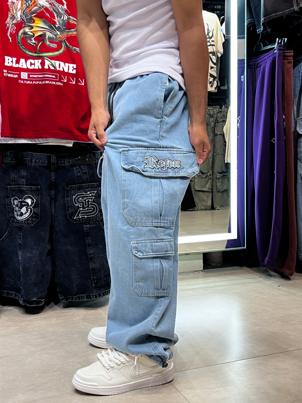 Calça Cargo Baggy Refen- Sky Blue