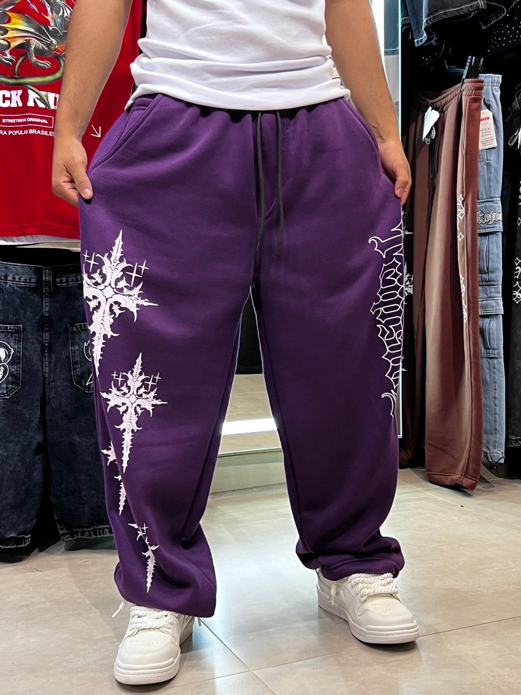 Calça Baggy Moletom Trip Side Cruz “Old”- Roxa