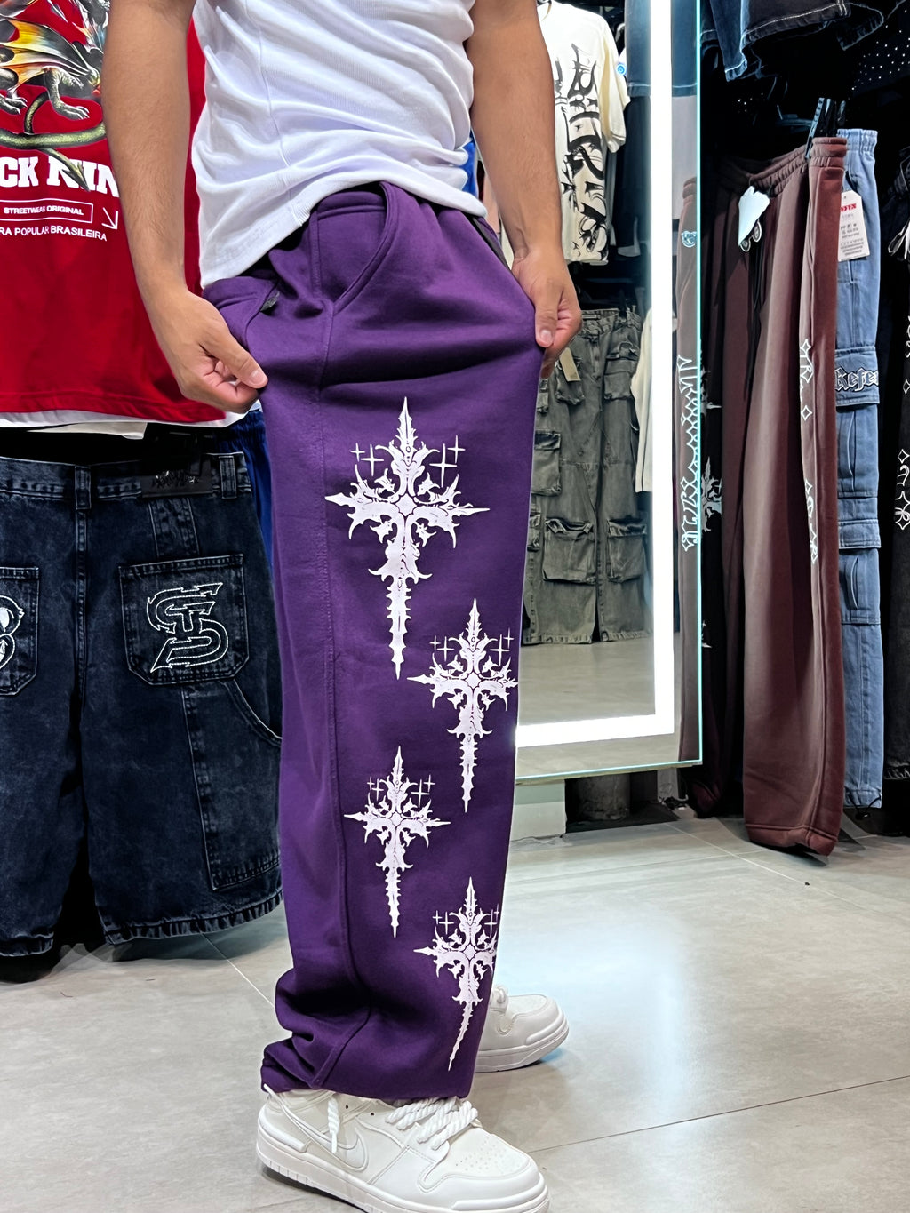 Calça Baggy Moletom Trip Side Cruz “Old”- Roxa