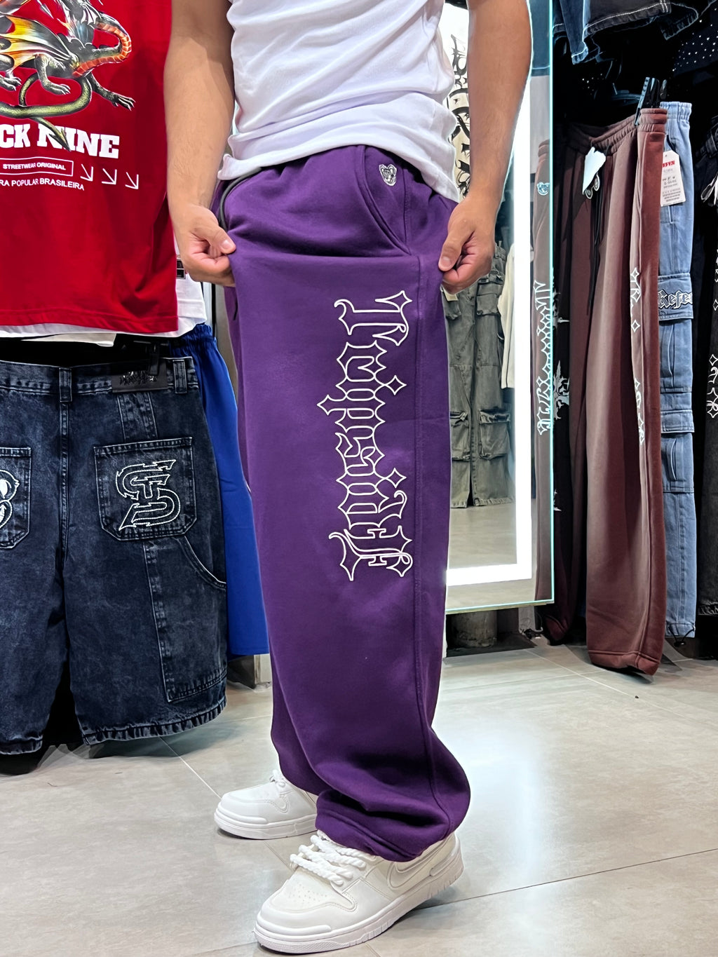 Calça Baggy Moletom Trip Side Cruz “Old”- Roxa