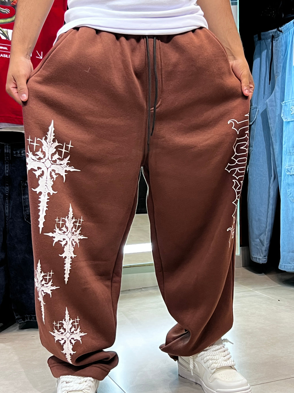 Calça Baggy Moletom Trip Side Cruz “Old”- Marrom