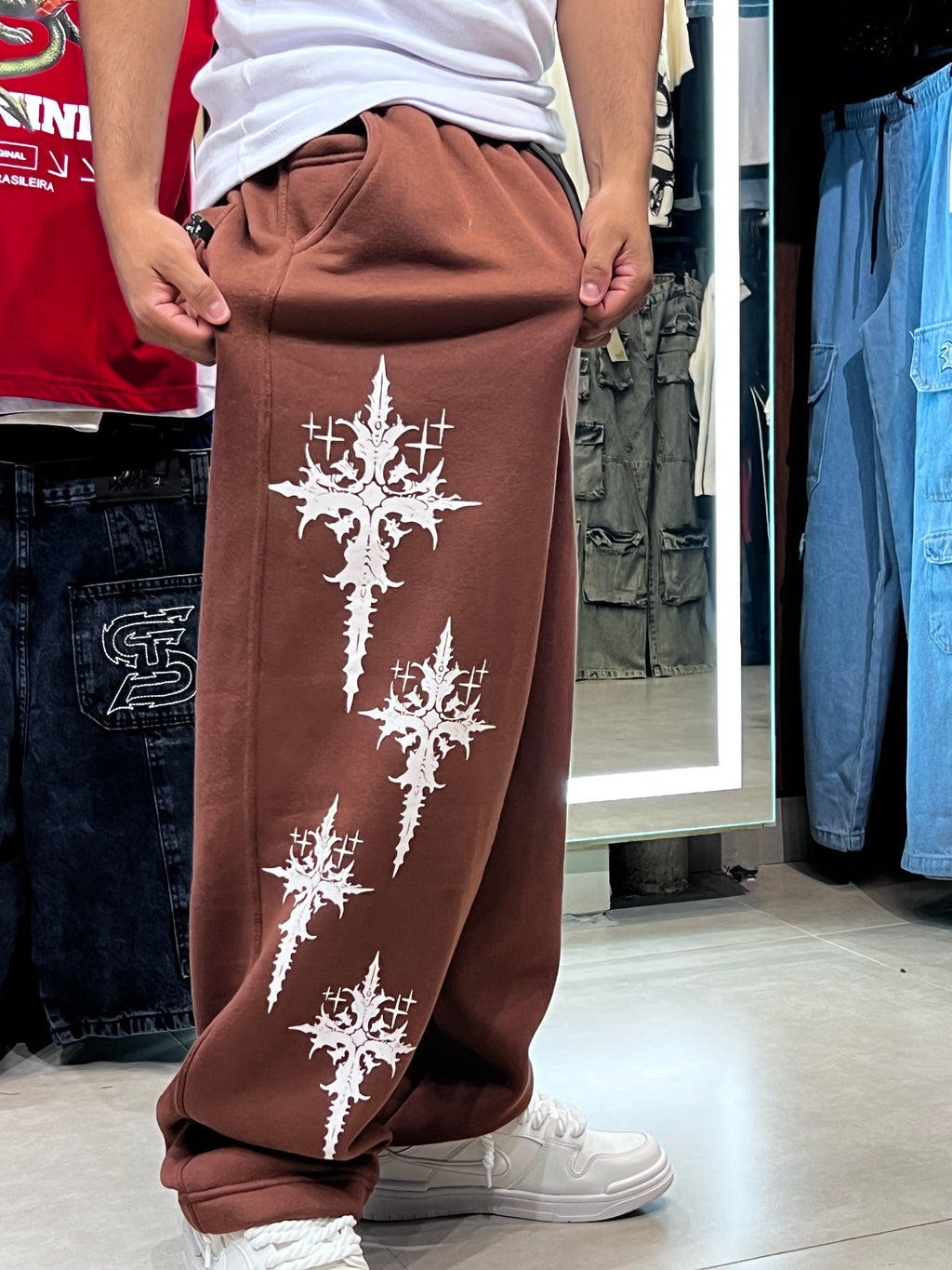 Calça Baggy Moletom Trip Side Cruz “Old”- Marrom