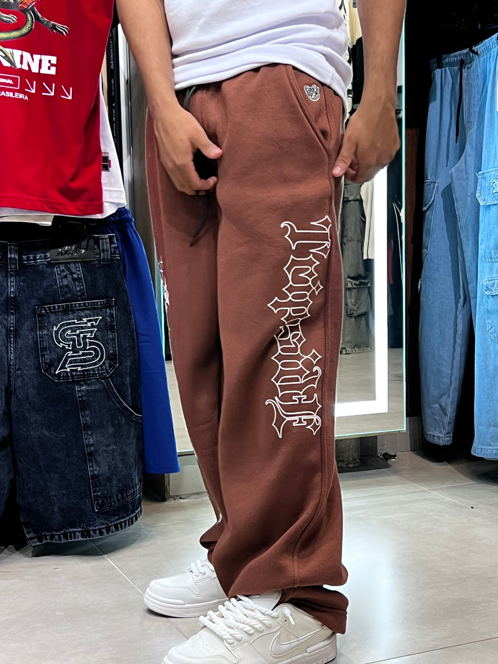 Calça Baggy Moletom Trip Side Cruz “Old”- Marrom