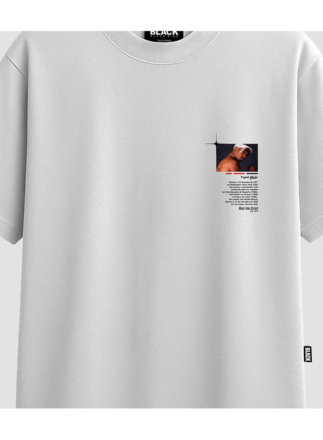 Camiseta Black Nine StreetWear Tupac Biografia - Branca