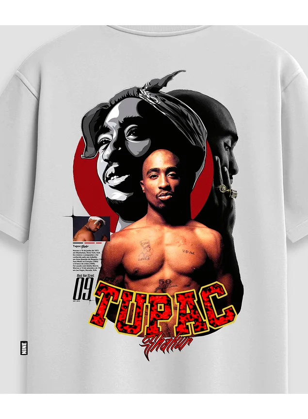 Camiseta Black Nine StreetWear Tupac Biografia - Branca