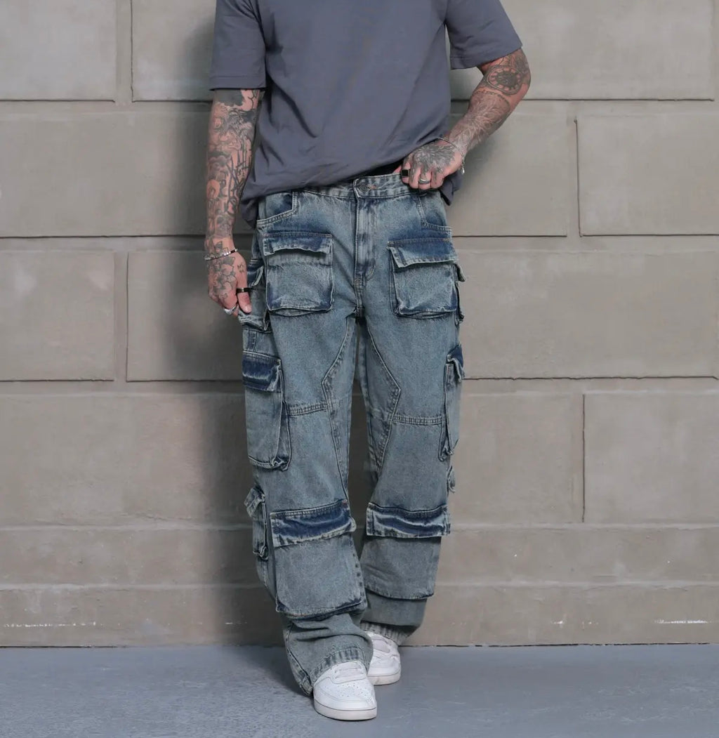 Calça Cargo Baggy 12 bolsos- Wash escuro