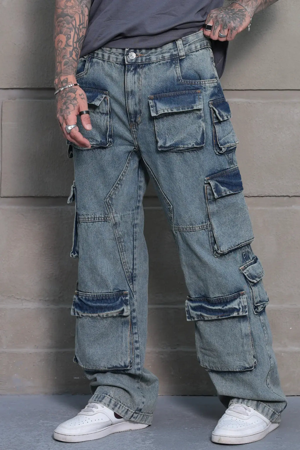 Calça Cargo Baggy 12 bolsos- Wash escuro