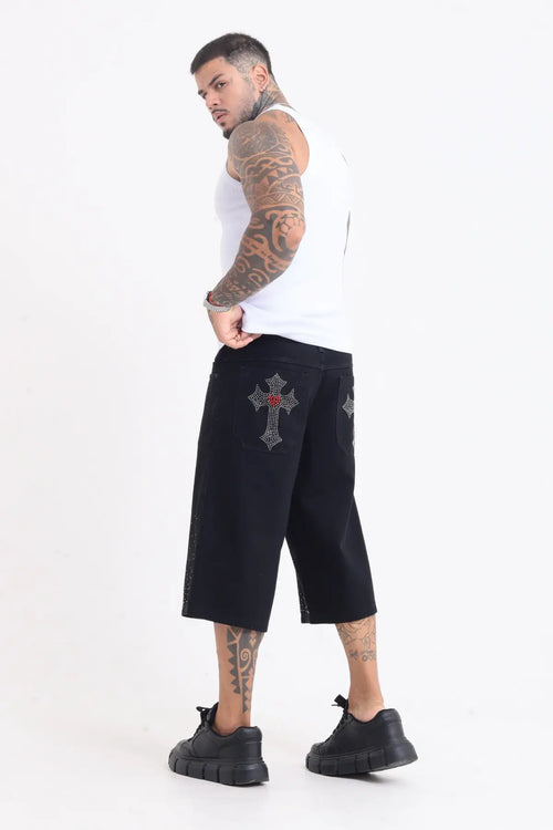 Bermuda Jeans Jhorts Baggy Cross Black