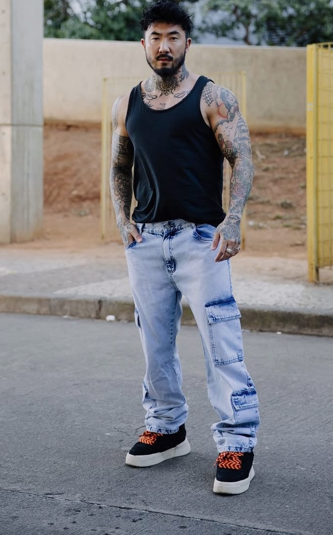 Calça Cargo Baggy Jeans - Azul Claro