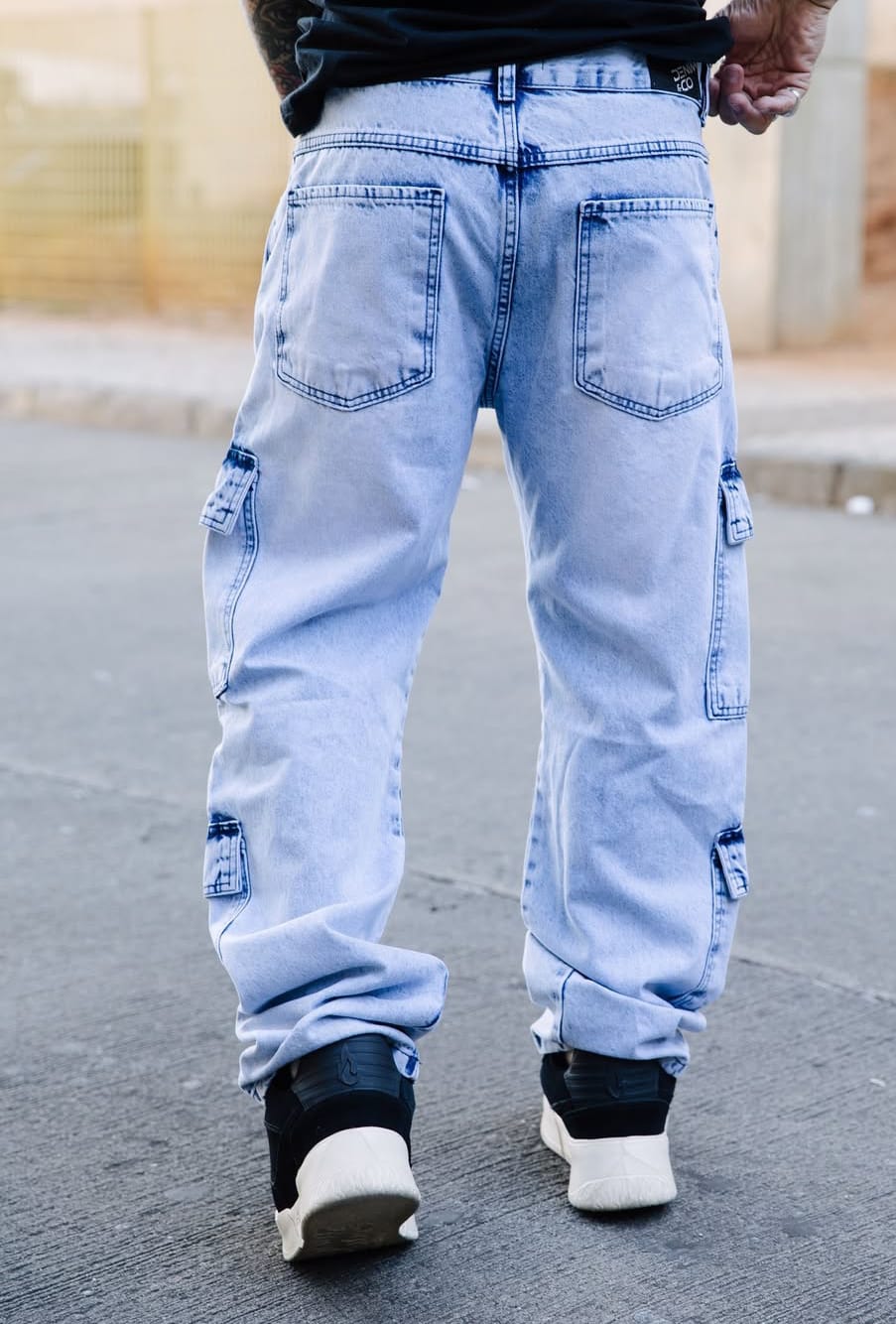 Calça Cargo Baggy Jeans - Azul Claro