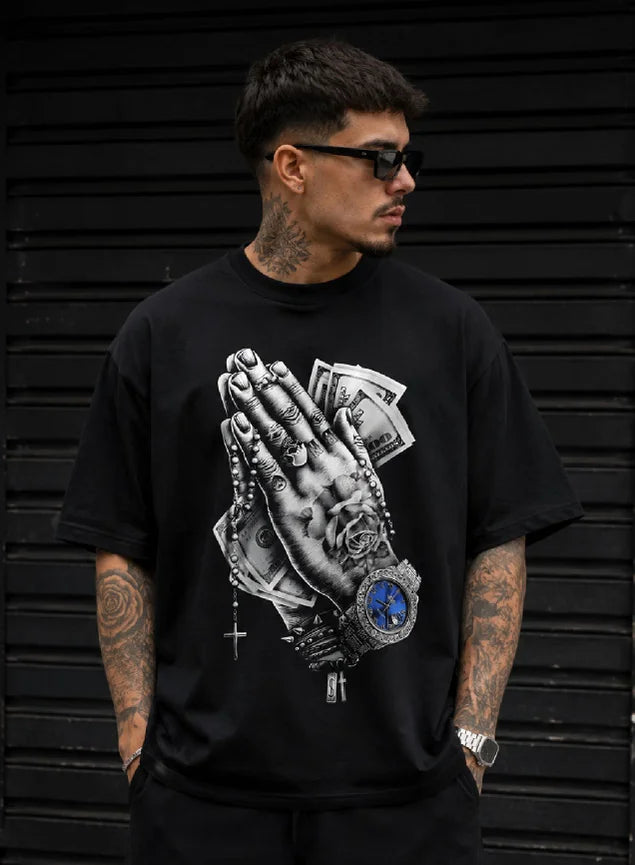 Camiseta Oversized Streetwear Blessed Orai - Preta