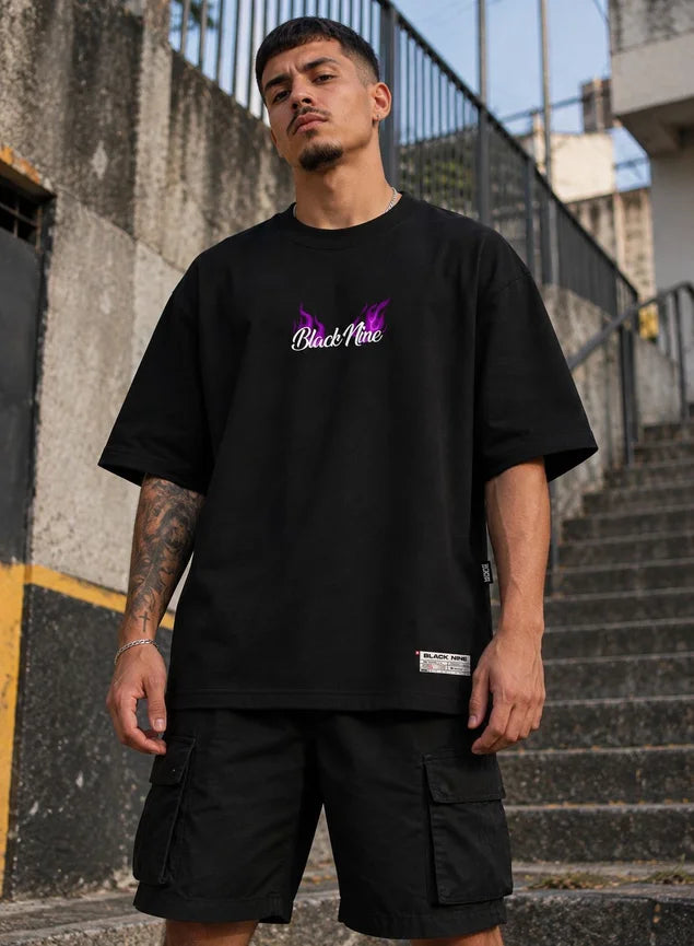 Camiseta Oversized Streetwear B9 Purple Fire Angel - Preta