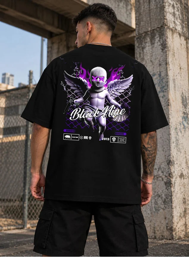 Camiseta Oversized Streetwear B9 Purple Fire Angel - Preta