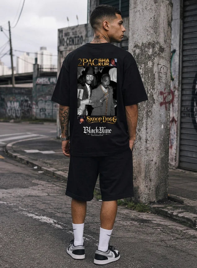 Camiseta Oversized Streetwear Tupac x Snoop Dogg - Preta