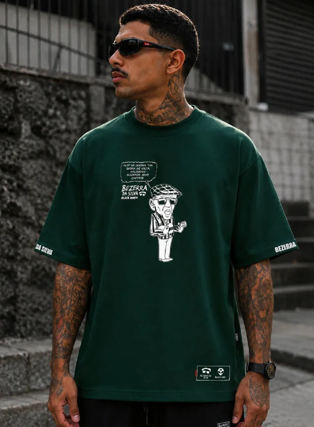 Camiseta Oversized Streetwear Oficial Bezerra Sequestraram Minha Sogra - Verde Arruda Mar