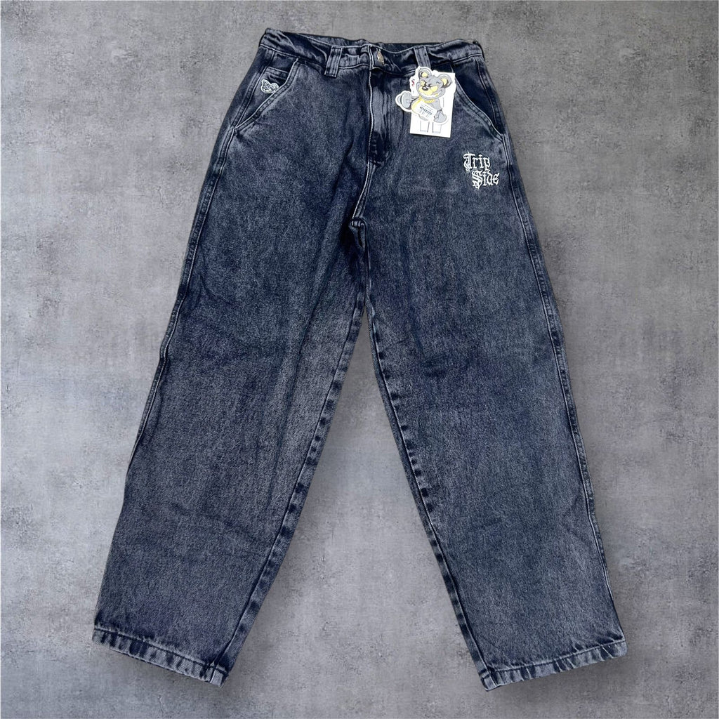 Calça Jeans Baggy Trip Side Cruz Bordada - Estonada