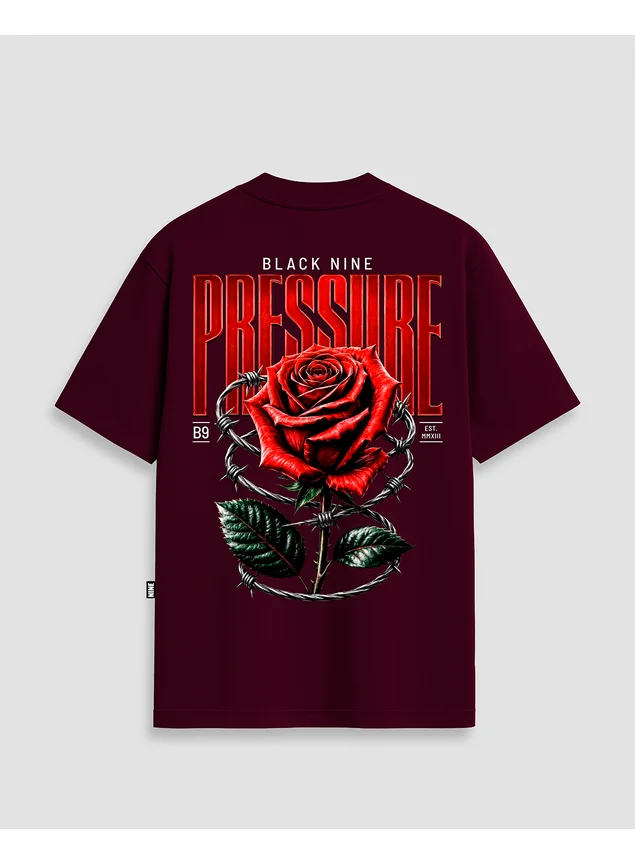Camiseta Oversized Streetwear Plessure Flower - Vinho