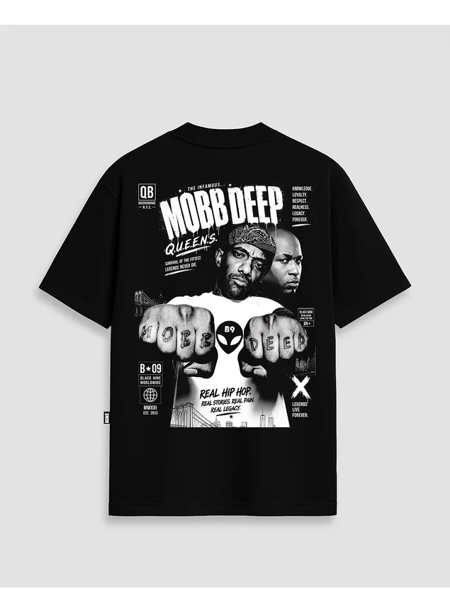 Camiseta Oversized Streetwear Mobb Deep Queens - Preta
