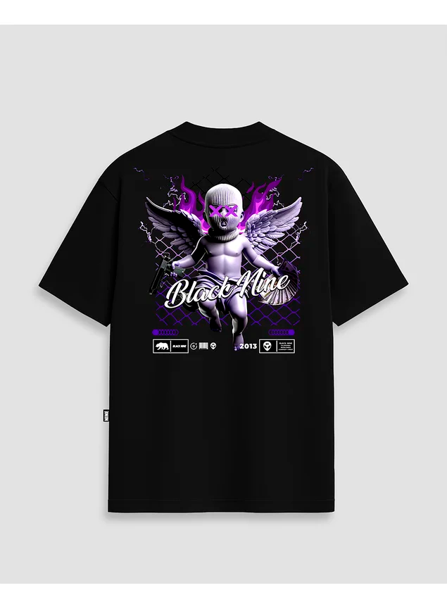 Camiseta Oversized Streetwear B9 Purple Fire Angel - Preta