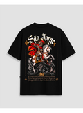 Camiseta Oversized Streetwear São Jorge Guerreiro Brasil - Preta
