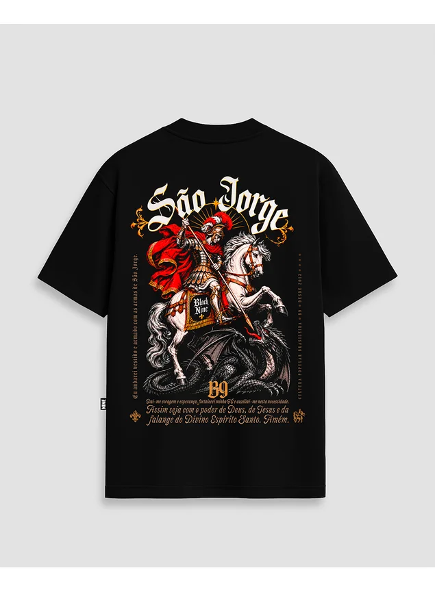 Camiseta Oversized Streetwear São Jorge Guerreiro Brasil - Preta