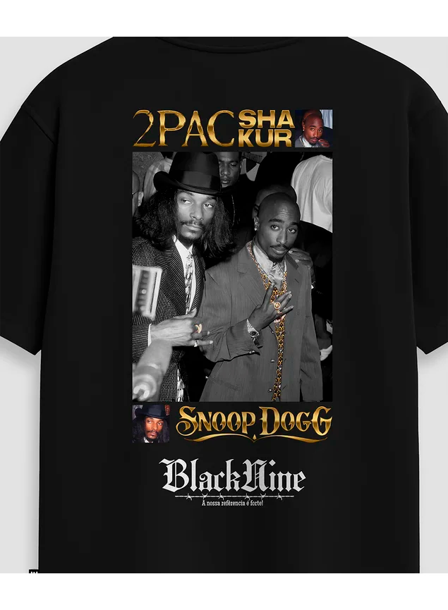Camiseta Oversized Streetwear Tupac x Snoop Dogg - Preta