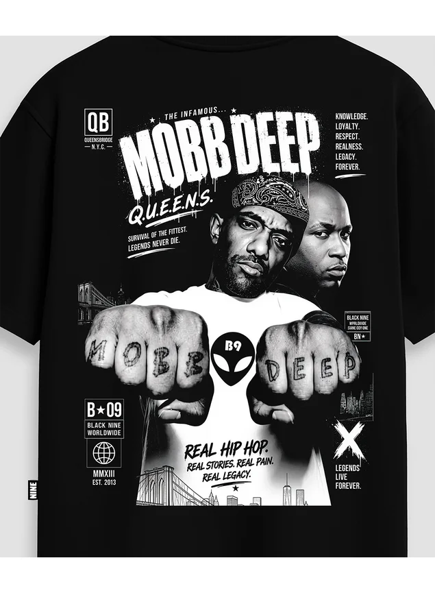 Camiseta Oversized Streetwear Mobb Deep Queens - Preta