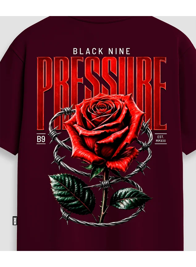 Camiseta Oversized Streetwear Plessure Flower - Vinho