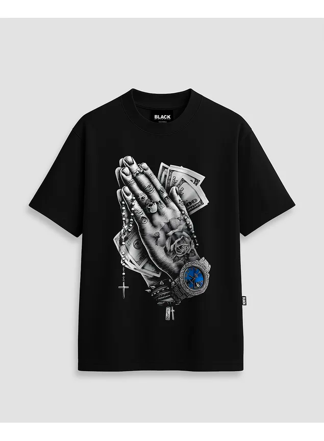 Camiseta Oversized Streetwear Blessed Orai - Preta