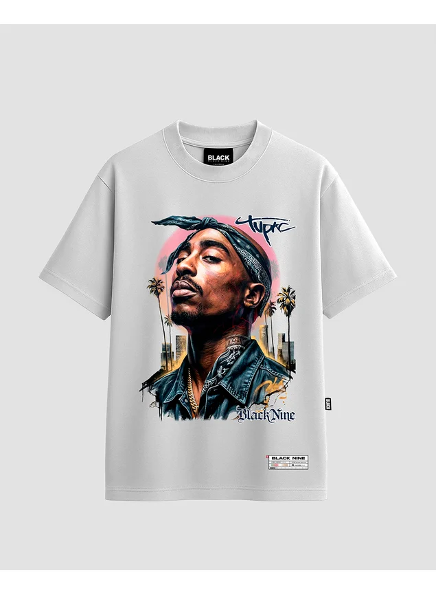 Camiseta Oversized Streetwear Tupac Bad - Branca