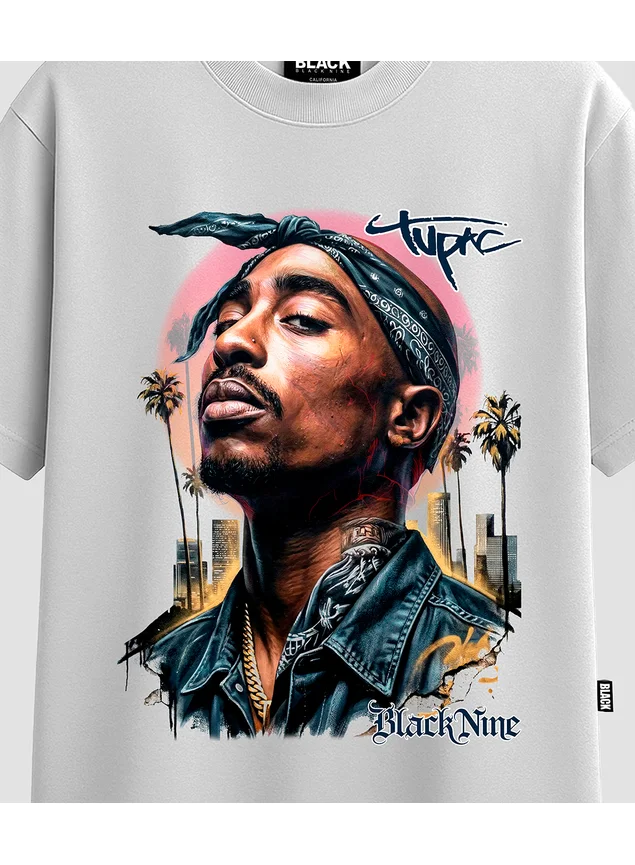 Camiseta Oversized Streetwear Tupac Bad - Branca